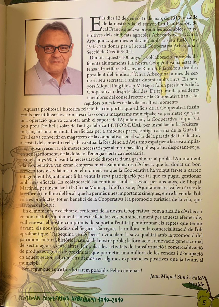 compromisarbeca's tweet photo. Bon dia! Avui la Cooperativa de la nostra vila commemora el seu #centenari. 

Aquí teniu la salutació de l’alcalde i candidat a la reelecció per Compromís per #Arbeca

Enhorabona per la feina feta i per 100 anys més! 🔝 https://t.co/ZFs3eP2Gk2