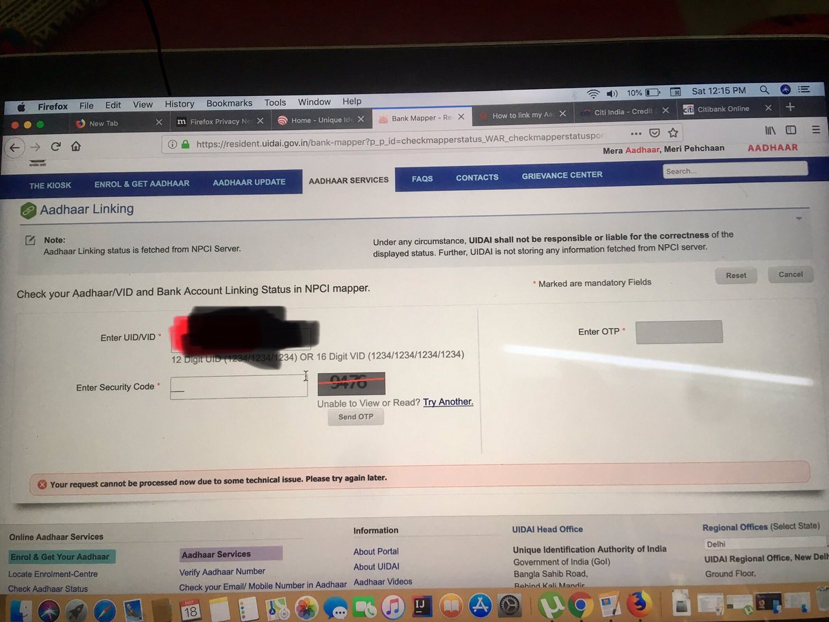 Reddy_73's tweet photo. @UIDAI please help!! I’m trying to check the bank account linking status and it always gives me this error. https://t.co/HeLzXwgzWI