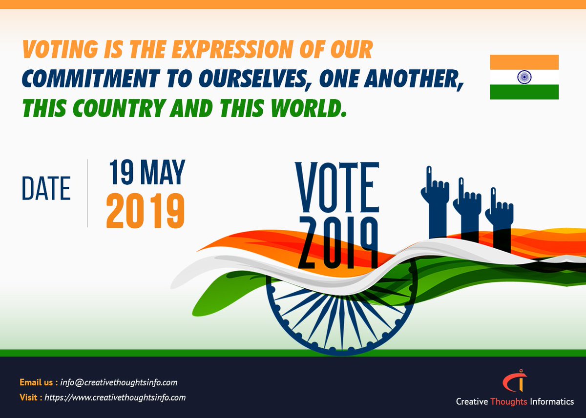 CT_informatics's tweet photo. The ignorance of one voter in a democracy impairs the security of all". To make democracy work, we must be a nation of participants, not simply observers. So be a responsible citizen and do VOTE.
#Elections2019 #elections #votingday #Voting2019 #CTInformatics #voteforindia https://t.co/t5DgIUW1fX
