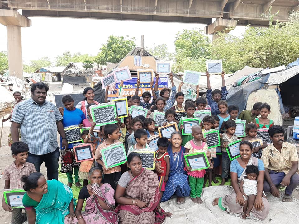 Dbrc has started school for the children of the Waste Pickers at Vaaradhi, Vijayawada. We would like to thank Ms. Swathi , Ganeshan, devineni tulaja bhavani, children of Ganta Sambasivarao and jasti thara for supportingeducation programe for children.