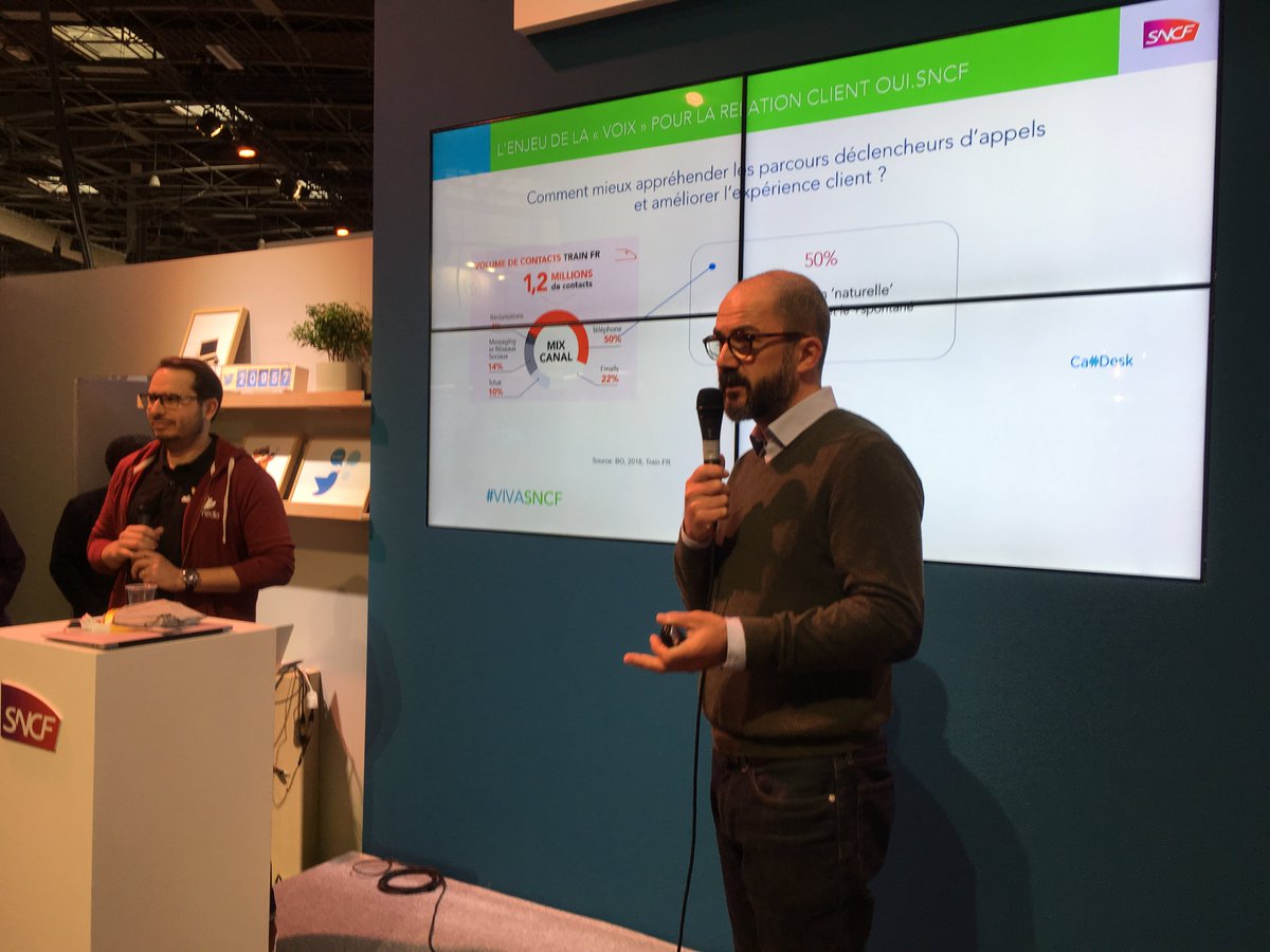 [#VivaTech] 
Intervention croisée de François Julia et <a href="/Fredericdaniel/">Frédéric Daniel</a> d'<a href="/AlloMedia/">uh!ive</a>. La solution de la #startup nous permet d'analyser en temps réel les appels de de nos clients et de les relier à leur parcours de navigation online. Nous améliorons ainsi nos services.
#VivaSNCF