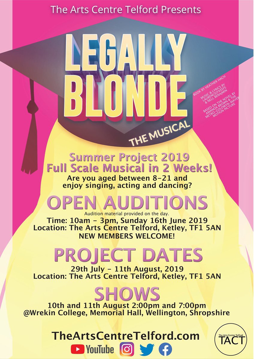 TheArtsCentreTe's tweet photo. Are you aged 18-21? Do you enjoy to sing, act and dance? Register now to audition for Legally Blonde. Visit https://t.co/r7vbNrHtYV for registration, audition and production information or contact us on social media. #telford #shrewsbury #shropshire #wolverhampton #birmingham https://t.co/UEcWpxLt8Y