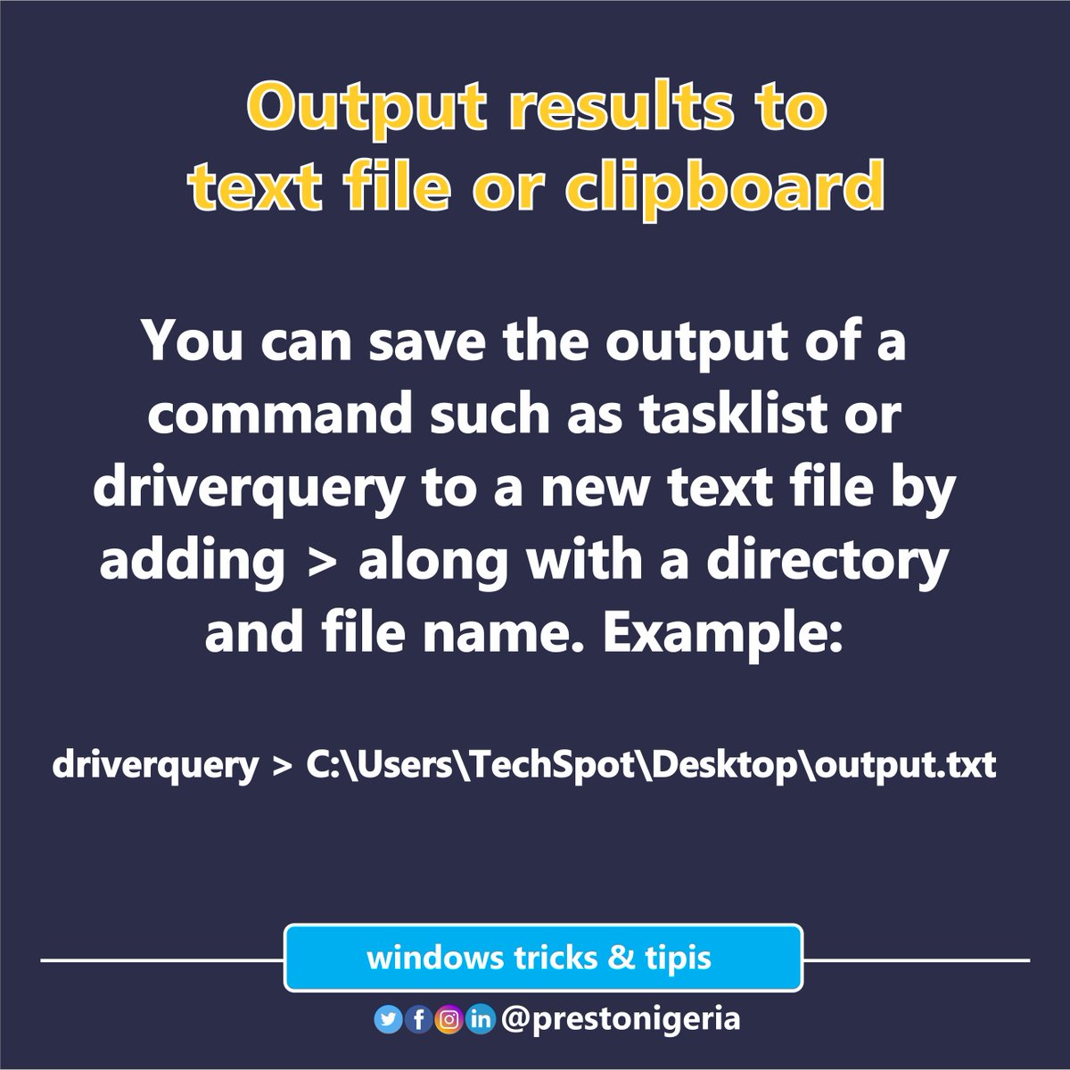 prestonigeria's tweet photo. Some important CMD (command prompt) tips you should know.

#cmd #commandprompt #Windows10 #Windows #Tips #DoYouKnow #tricks #computertips #cmdtips https://t.co/eVVFL9s4iy