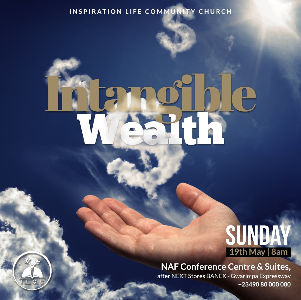 inspiration_org's tweet image. Do not measure your prosperity by how much you have in your bank account, but by how much you have in your mind account. 
 
Gather with us this Sunday, May 19, as Lead Pastor, @WaleAfelumo teaches another layer of truth - #IntangibleWealth in the series: #MoneyOnAMission

#ILCC