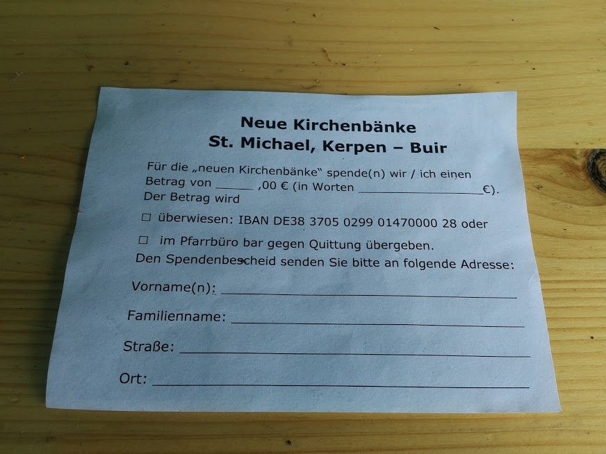 HambiMahnwache's tweet photo. Die Kirche⛪️in #Mahnheim wurde verkauft. Im Buirer Pfarrbrief befindet sich dieser Zettel. 
Für die Kirche wurde Geld gezahlt, jetzt sollen die Bänke mit Spendengelder zurückgekauft werden?😡 Kommt alle zur #FFF Demo um 14h
#Hambibleibt #AlleDoerferBleiben #HambacherForst #Kirche https://t.co/VBYJK5e9Cm