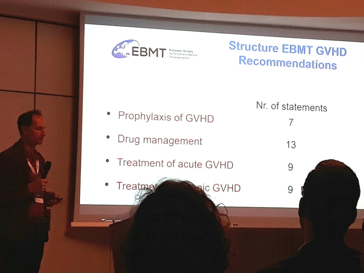 Dr. Olaf Penack presented the new EBMT recommendations on prophylaxis and treatment of #GVHD. <a href="/TheEBMT/">The EBMT</a> #GvHDSummit Sorry for heads on photo )))