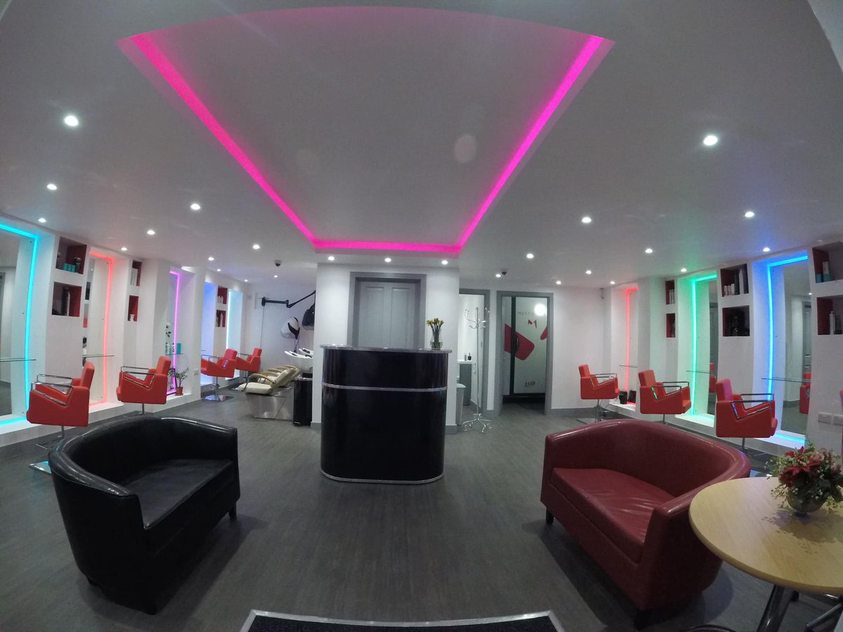 Our lovely salon 😍 now with a <a href="/mystictan/">Mystic Tan</a> booth 
#NewSalon #Bath #Salon #Stylist #LED #Lighting #red #chairs #Cherry #Blossom