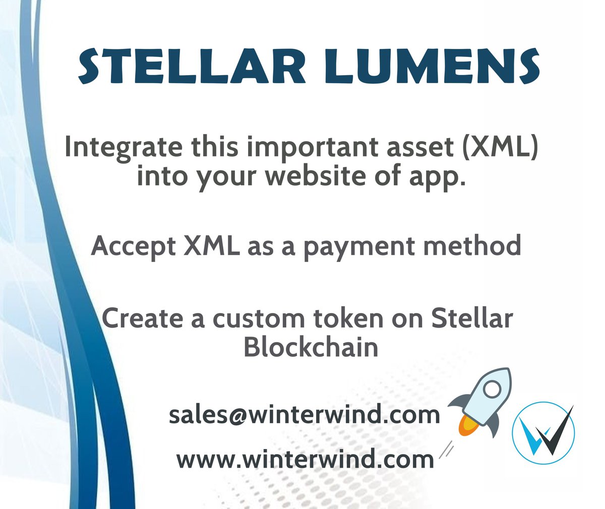 GoldTaelToken's tweet photo. #Stellar Lumes is here!
Integrate this important asset (XLM) into your website of app! Contact us today to see how we can help you integrate Stellar Lumens into your application.
Email us at sales@winterwind.com! https://t.co/jXryJHYYbE