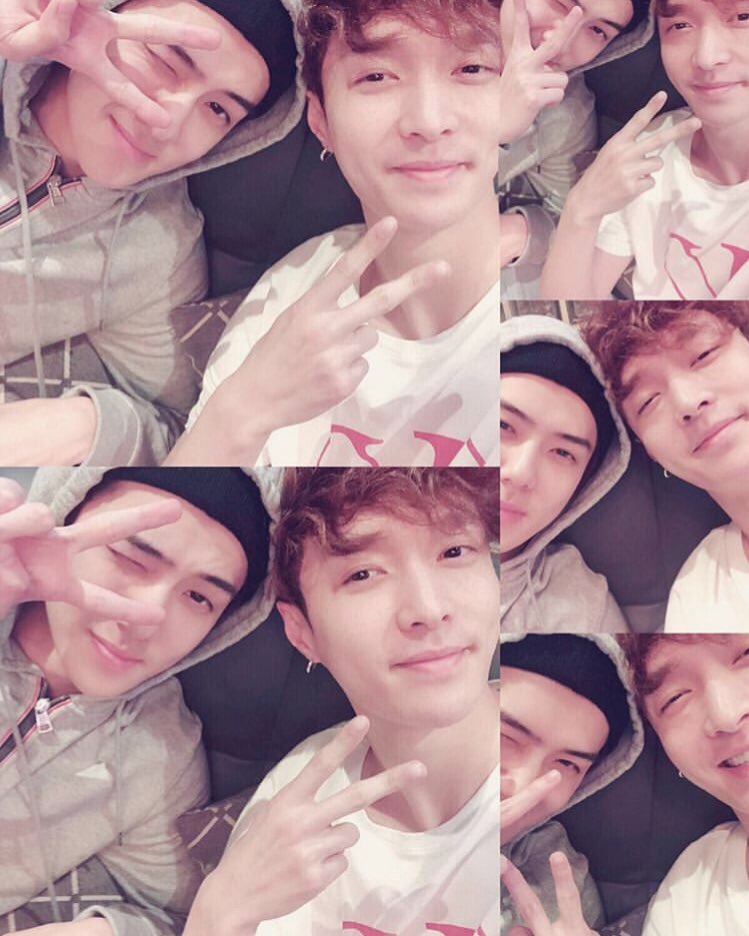 yixing and sehun are smiling to happily in this photo 😭 this is also the 1st picture of yixing with any of the boys after so long 🥺
