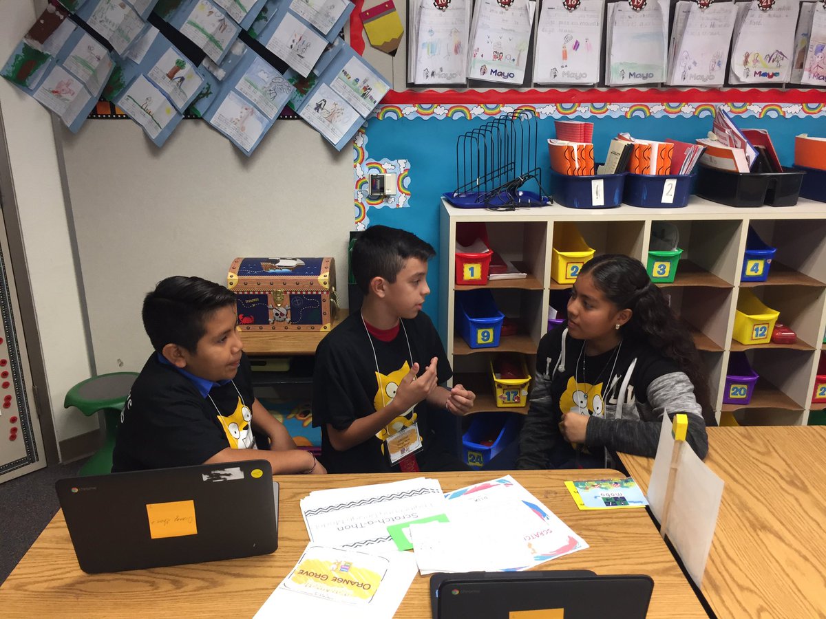 OrangeGroveACSD's tweet photo. OG Scratch club at #AESD Play-Code- Compete. One code at a time. Go Tigers! https://t.co/wjiE8add1m