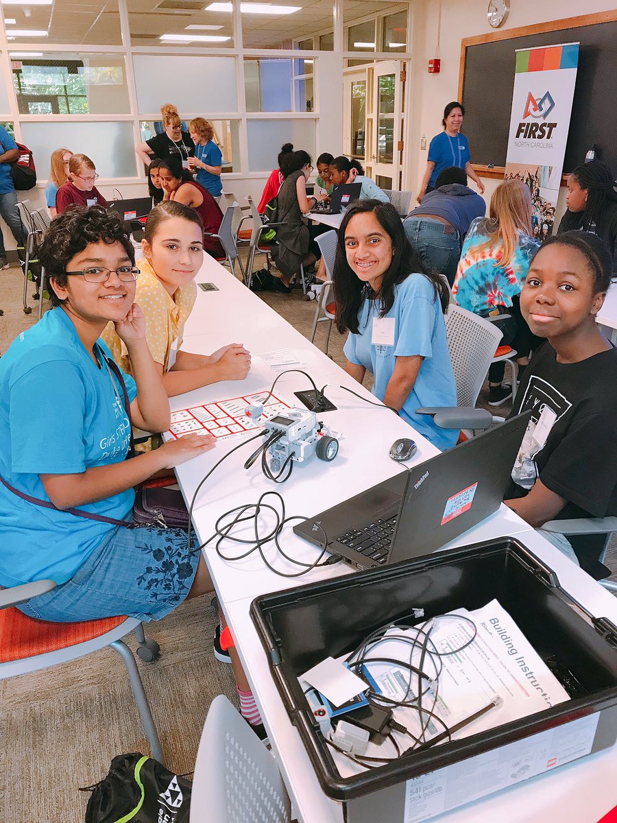 TriangleWiSTEM's tweet photo. What can your robot do? At Girls STEM Day @ Duke, students code their robots to do figure eights and move in a square. #TriWiSTEM #GIRLSSTEMDAYDUKE #TRIGIRLSTEM https://t.co/GVdBXomO2U