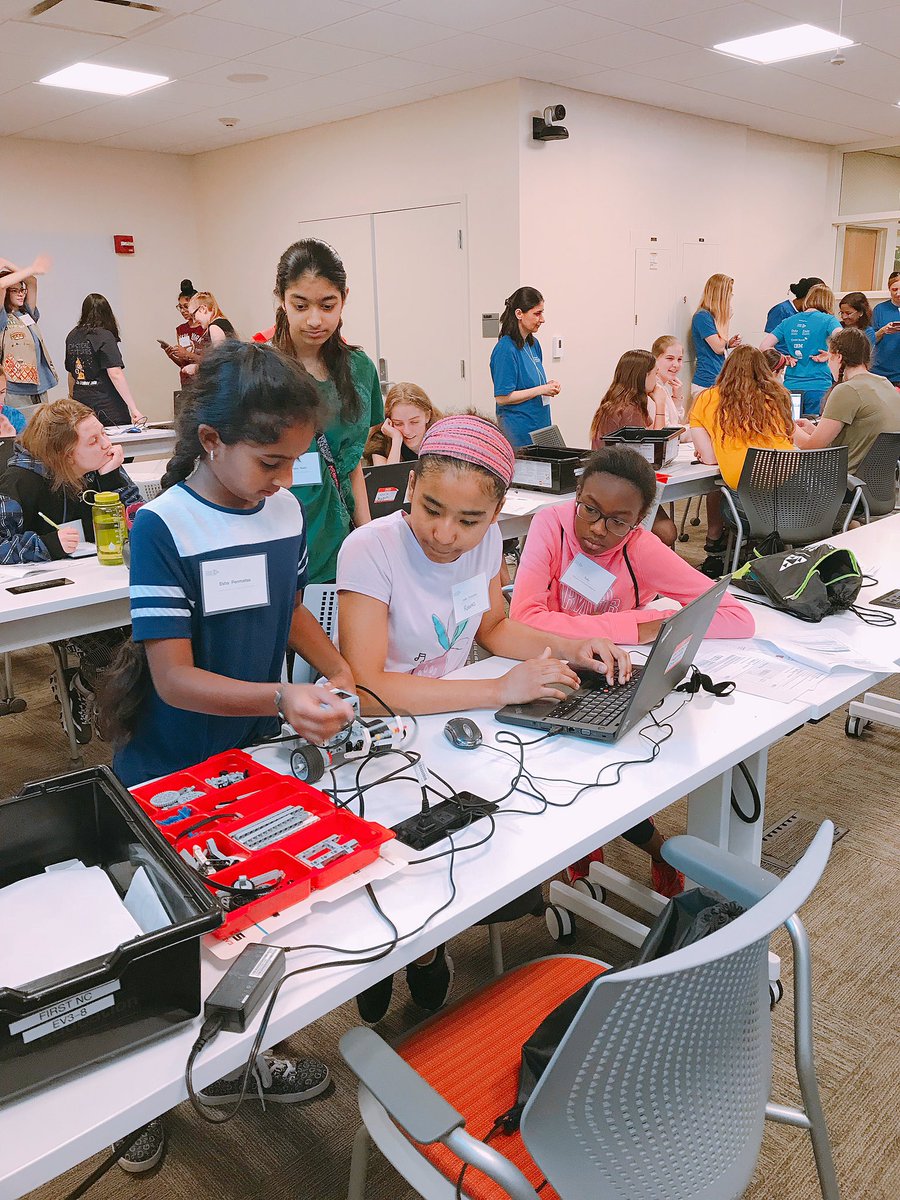TriangleWiSTEM's tweet photo. What can your robot do? At Girls STEM Day @ Duke, students code their robots to do figure eights and move in a square. #TriWiSTEM #GIRLSSTEMDAYDUKE #TRIGIRLSTEM https://t.co/GVdBXomO2U