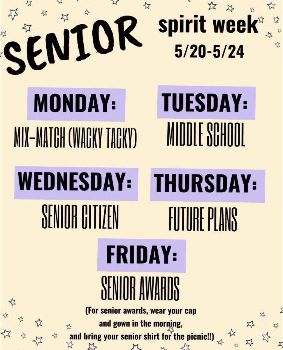 🛑SENIOR WEEK BEGINS THIS MONDAY🛑
Our LAST Spirit Week at Holly Springs🦅