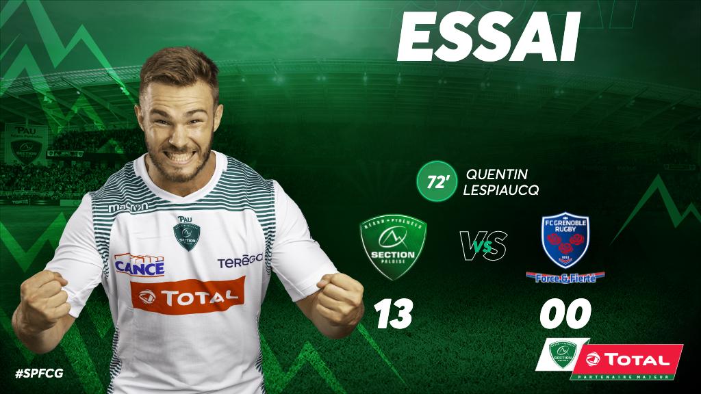 SectionPaloise's tweet photo. 72’ ESSAI DE QUENTIN LESPIAUCQ !!! #SPFCG #TOP14 #EnVertEtContreTous https://t.co/t8MgZ3qRUl