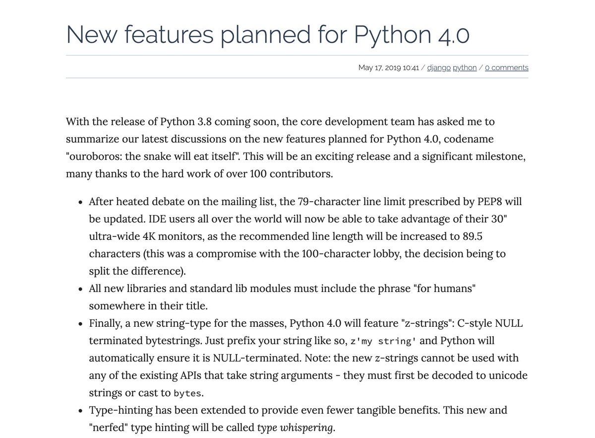joinindorse's tweet image. "New features planned for #Python 4.0"
🐍 charlesleifer.com/blog/new-featu…
#Coding #Python4 #Developers #IDE #Programmers #Character #100DaysOfCode #Development #Devs #Coders