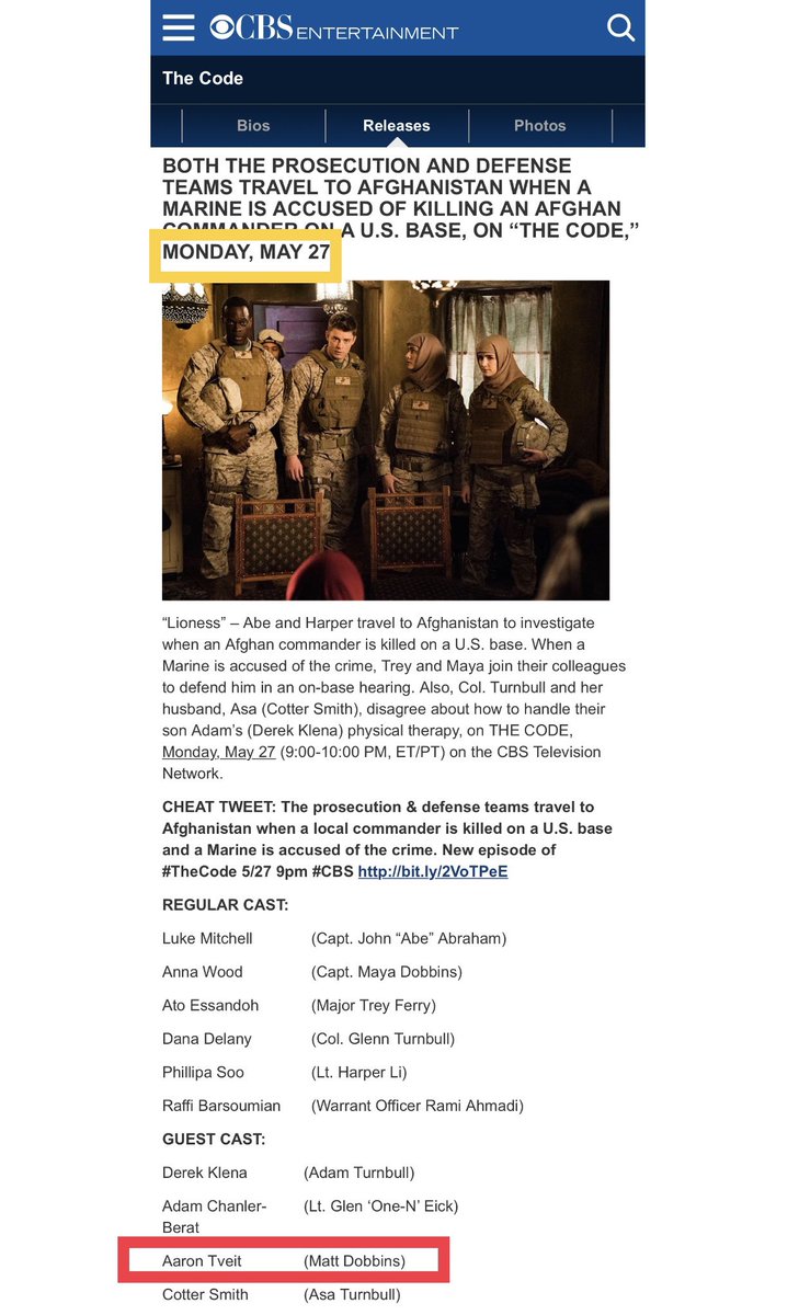MRFanFanFans's tweet photo. According to @CBS, @aarontveit will appear in BOTH the Monday, 5/27 and the Monday, 6/3 episodes of @TheCodeCBS. Set your DVRs and/or tune in live at 9pm ET #TheCode #TheCodeCBS #AaronTveit #MoulinRouge #MoulinRougeBroadway https://t.co/AqYJ78rqOB
