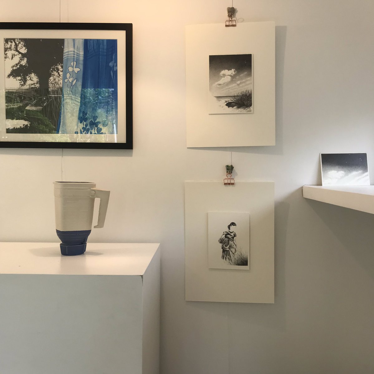 Such intricate pencil drawings by Alison Griffin <a href="/agriffinart/">Alison Griffin</a> in our show #asenseofthefamiliar this weekend seen here with a ceramic blender by Daniel Reynolds. All the work evokes nostalgia for the past