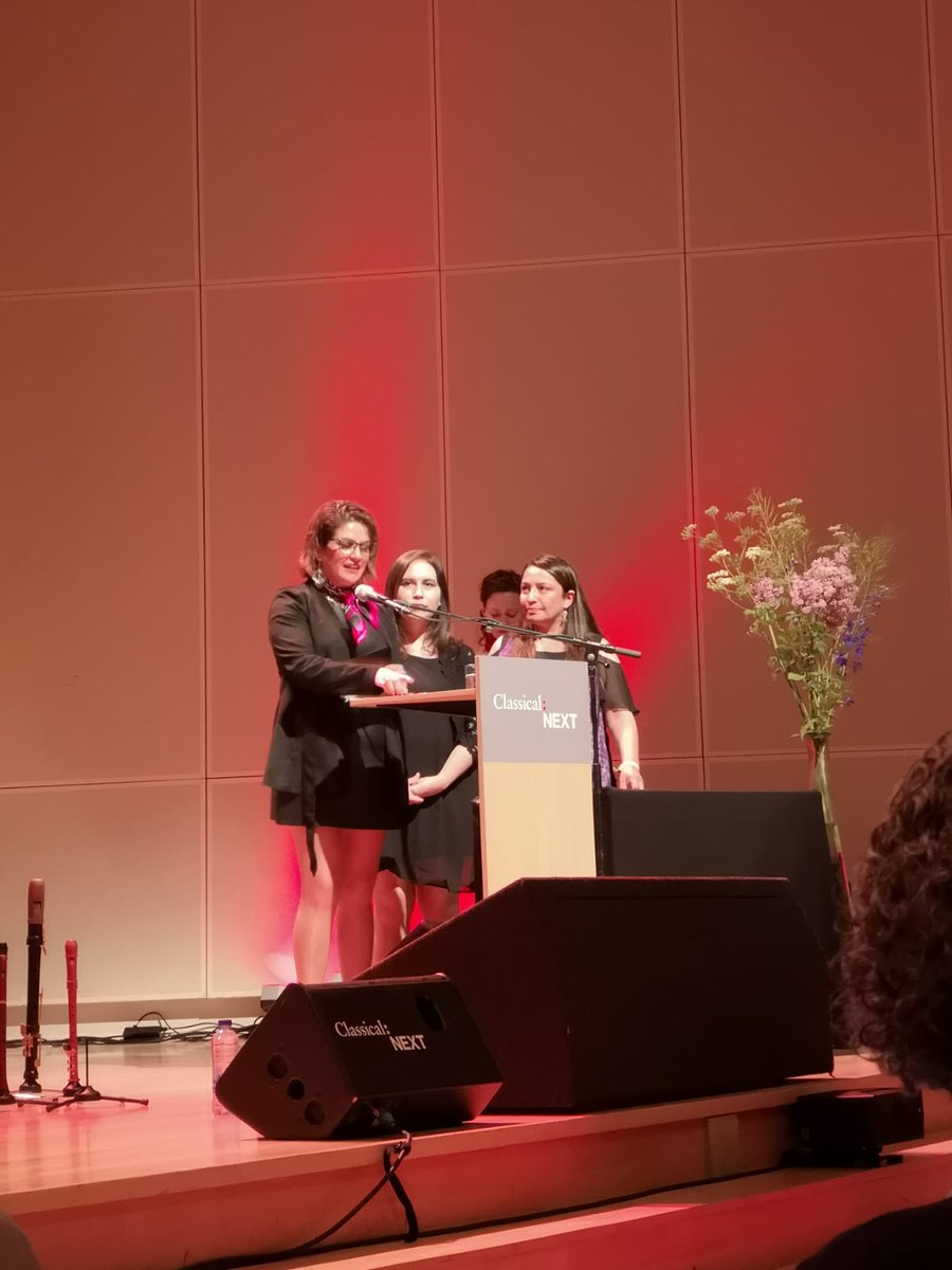 ClassicalNEXT's tweet photo. A big warm congratulations to this year's Innovation Award Winners. @vanessa_prsf (@KeychangeEU / @PRSFoundation), Shirley Apthorp (@umculo_sa) and the fantastic #resonanciafemenina from Chile! Thank you for making a difference and for making this edition of #cnext19 so special! https://t.co/K3veiPwPVy