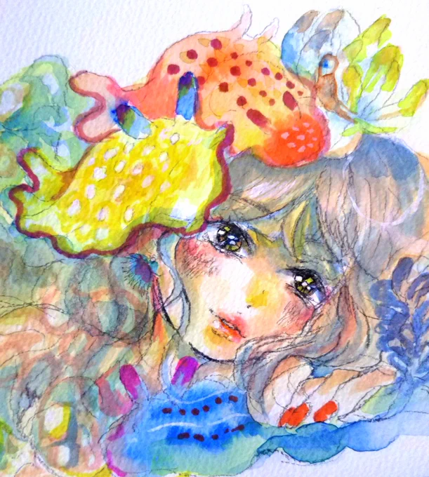 ウミウシの画像見たら水彩で描きたくなったのでらくがき 