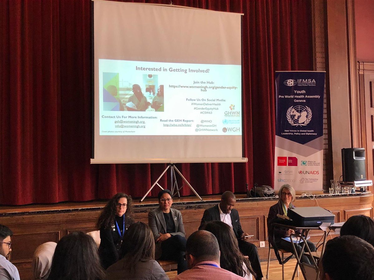 womeninGH's tweet photo. The @IFMSA #preWHA72 panel speaks now! Focusing on engaging young healthcare professionals on how to secure Human Resource’s for Health #HRH to achieve #genderequity https://t.co/ul0ZVmvu1E