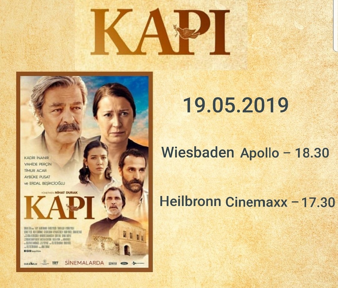 Avrupa gösterimleri devam ediyor. Kapı filmi gösterim:  19.05.2019
Wiesbaden apollo 18:00
Heilbronn cinemaxx 17:30. Detaylar için takipte kalın 😉 #KapıFilmi <a href="/AFMedia1/">AF Media GmbH</a>