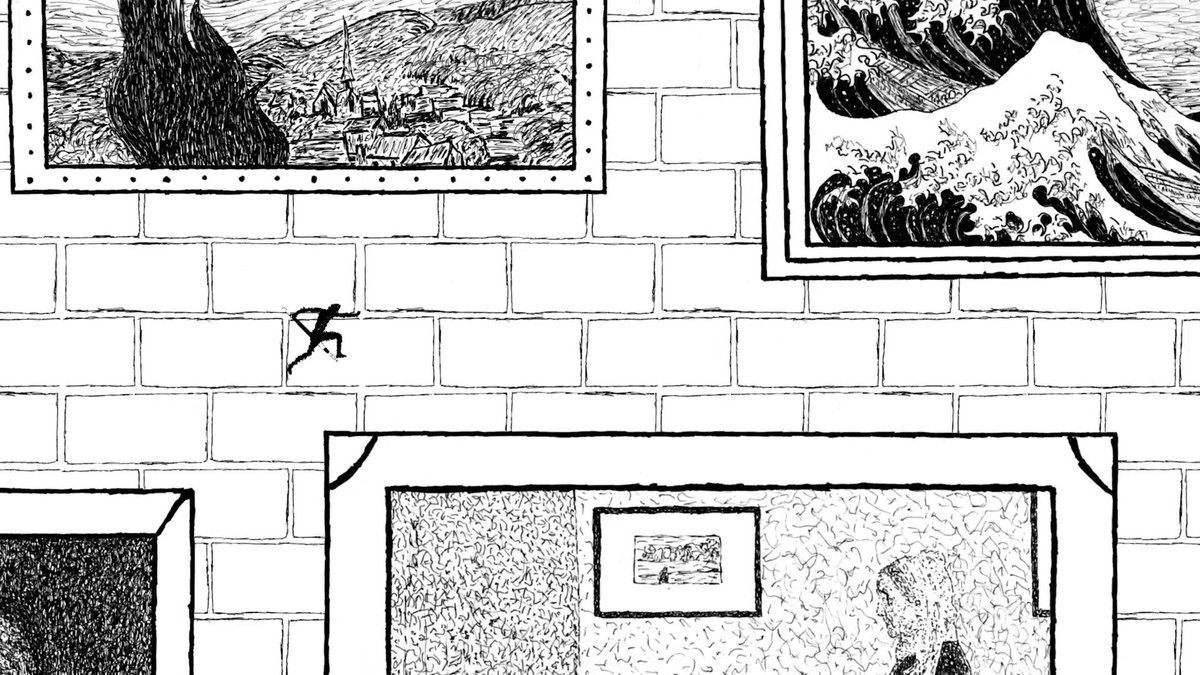 Scr1bbleArt's tweet photo. Jump between frames on a hand-drawn gallery wall, stealing paintings. #GreatArtistsSteal

#IndieGame #screenshotsaturday #indiedev #art #gallery #illustration

KICKSTARTER NOW LIVE! https://t.co/T7xjC51AqJ https://t.co/z5OQFR3ZTV