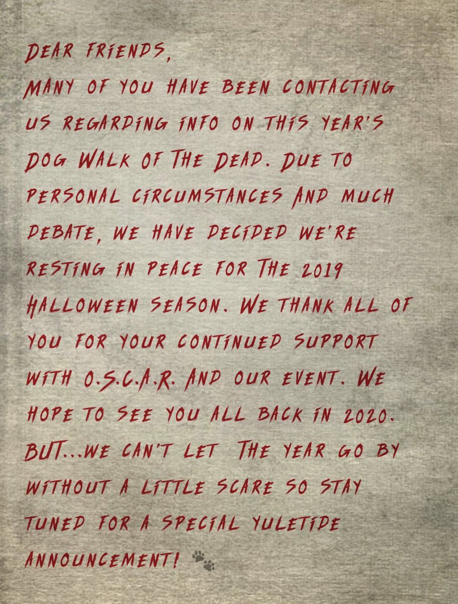<a href="/DeannMuzikar/">Deann Muzikar</a> &amp; I can’t thank all our attendees, vendors, &amp; volunteers enough for helping build DWOTD. You’ve become family &amp; friends to us &amp; helped raise thousands of dollars for 3 different shelters in that time. Special thanks <a href="/TerrieCarrRnR/">Terrie Carr</a> <a href="/WDHAFM/">105.5 WDHA</a> See you in 2020! 🙏🏻🐶🐾🧟‍♂️🧟‍♀️