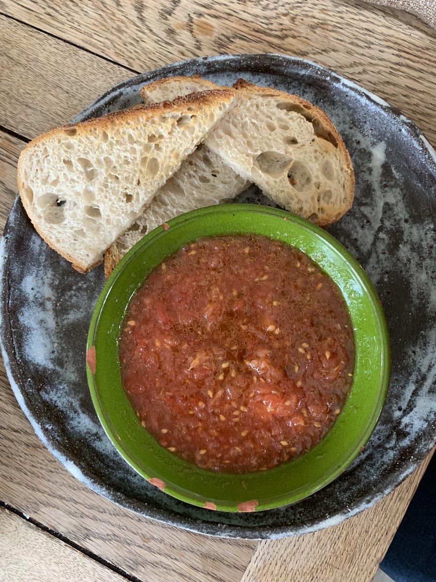 yorkonafork's tweet photo. Popped out to @hideaway_info earlier for brunch with the ever marvellous @stephaniejmoon. Eggs were spot on and this simple dish of grated tomato and sourdough was really refreshing. Such a lovely spot! https://t.co/PazFgyFPd8