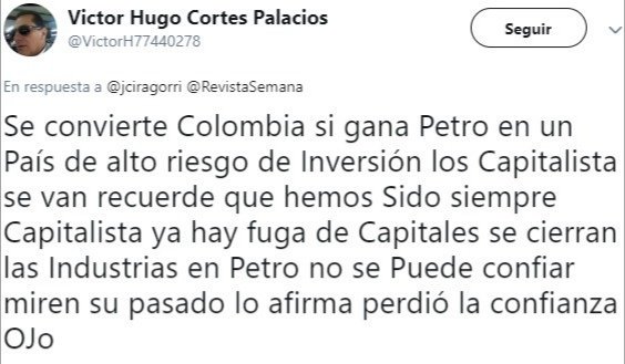 ...el país entraría en crisis económica profunda para posteriormente convertirse en una segunda Venezuela?Aun no olvido la respuesta de  @petrogustavo: "Yo no soy de los que manda capitales a los paraísos fiscales".