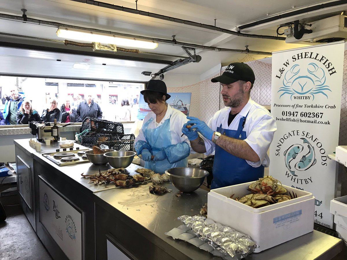 Steve From L &amp; W Shellfish is giving a crab dressing demo down at Whitby Fish Market @fishandships19