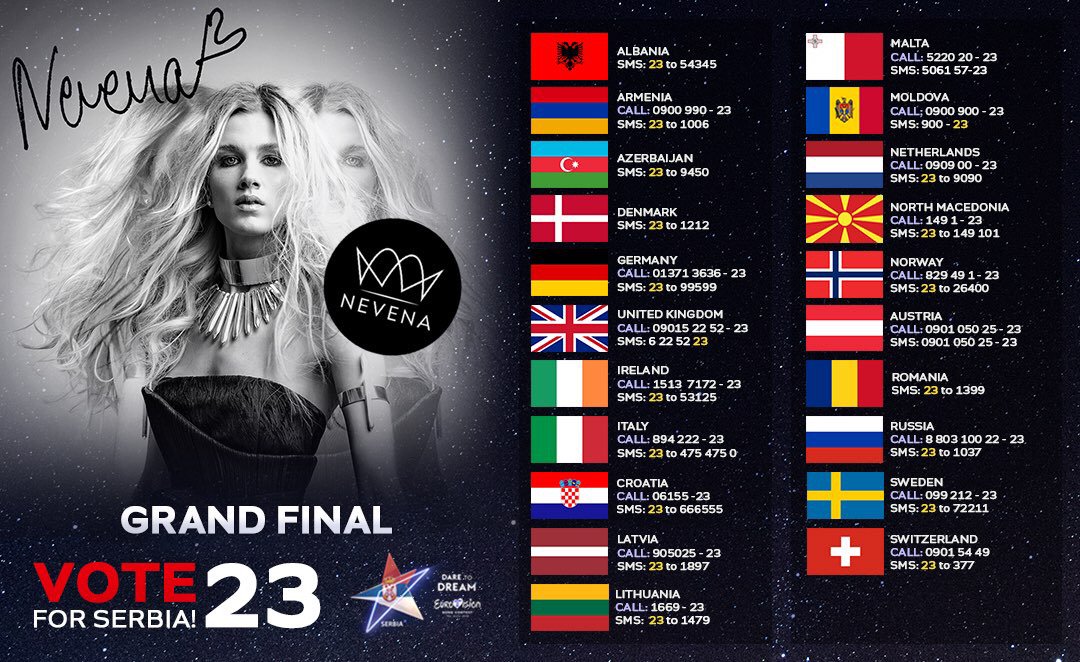 ZZeljko's tweet photo. Grand Final, tonight, vote 23 #SER #Eurovision #DareToDream https://t.co/oyvl5FcQ3t