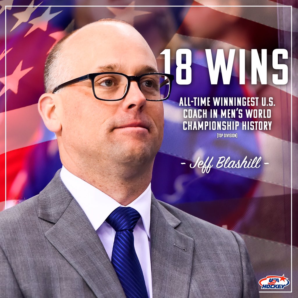 usahockey's tweet photo. Jeff Blashill has led #TeamUSA to 18 wins in 23 games as head coach at #MensWorlds! 🇺🇸🇺🇸🇺🇸 https://t.co/6paDuRMoYj