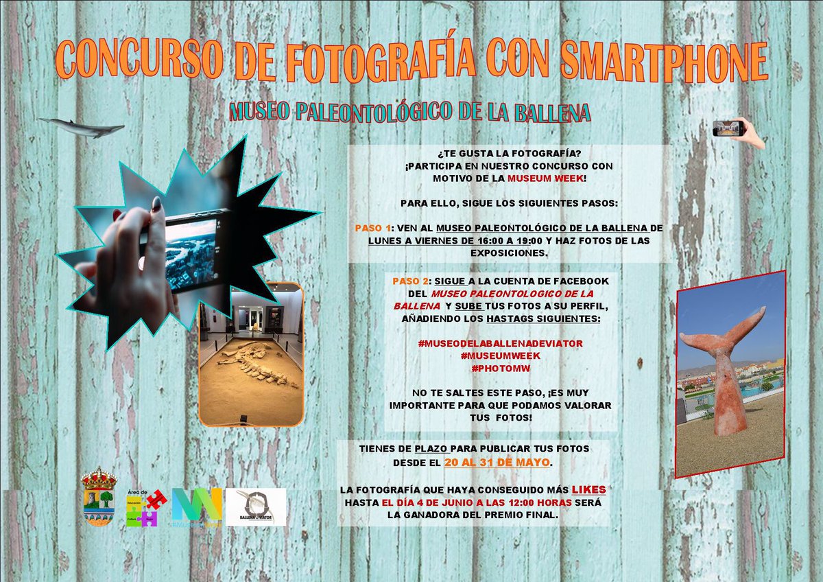 Concurso de fotografía con smartphone📱📷.
Sigue las instrucciones del cartel y participa del 20 al 31 de mayo en nuestro facebook: Museo Paleontológico de la Ballena. #PhotoMW 🐳 <a href="/MuseumWeek/">ᴍᴜsᴇᴜᴍᴡᴇᴇᴋ 🏛</a>