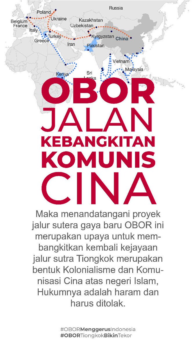 ummuBella1's tweet photo. Presiden Xi Jinping telah menginisiasi program OBOR (One Belt One Road), satu sabuk satu jalan sejak 2013 yang dikenal juga dengan istilah jalur sutera baru.  #IntelektualMelawanObor #OBORMenggerusIndonesia https://t.co/3MoIBJ3bW3