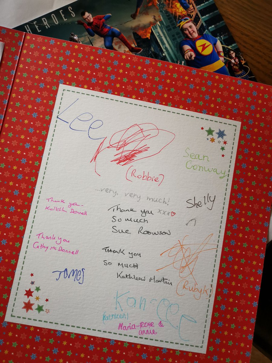 NINE874's tweet photo. A lovely wee thank you arrived at Nine874 Towers this morning, it really made our day. Thank you to all the kids and volunteers at The Saturday Club. #Heroes #Superheroes #TheSaturdayClub #PEACEIVProgramme #ireland https://t.co/7IIoecMEAi