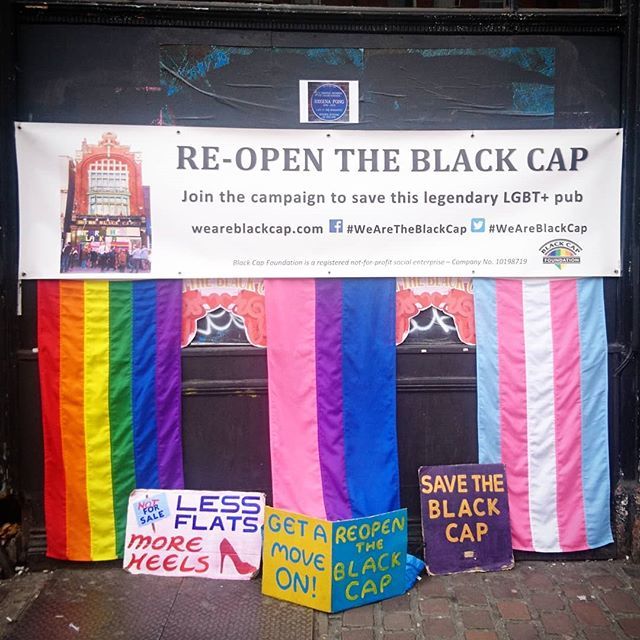 weareblackcap's tweet photo. We're here, we're queer, we'd like to have a beer in the Black Cap but it's closed so let's #SaveTheBlackCap!
.
.
.
.
#SaveTheBlackCap #WeAreTheBlackCap #IAmTheBlackCap #LGBTQ #lesbian #gay #bi #trans #queer #pride #activism #cabaret #drag #London #Camde… https://t.co/PhG1px951B https://t.co/23JOSjbEdH