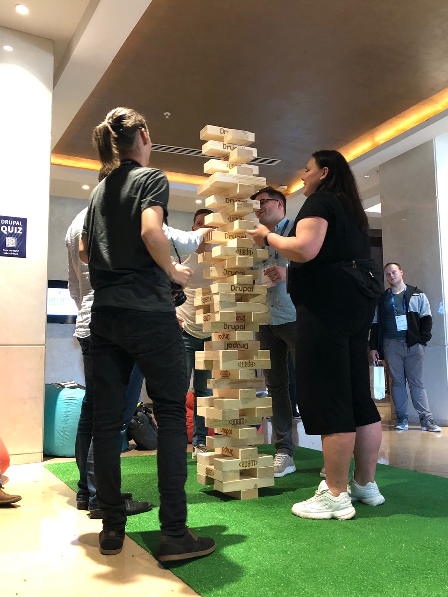 webchick's tweet image. Giant Jenga at #drupalcampby is about to get REAL. #drupal
