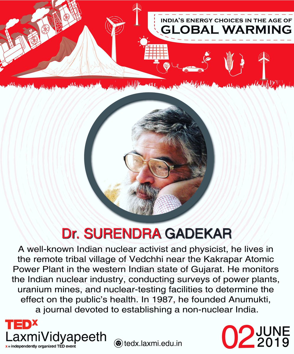 TEDx_LVS's tweet photo. The Eighth  Speaker of TedxLaxmiVidyapeeth is, 
Dr. Surendra Gadekar
Nuclear Activist and Physicist

Book Now : https://t.co/OwFIcjkRpJ

#ted #Tedx #TedxLaxmiVidyapeeth #LVS #LITSarigam #ideasExecuTED  #LaxmiVidyapeeth #Physicist #NuclearActivist 
#SurendraGadekar #GlobalWarming https://t.co/gBxQLvNMIb