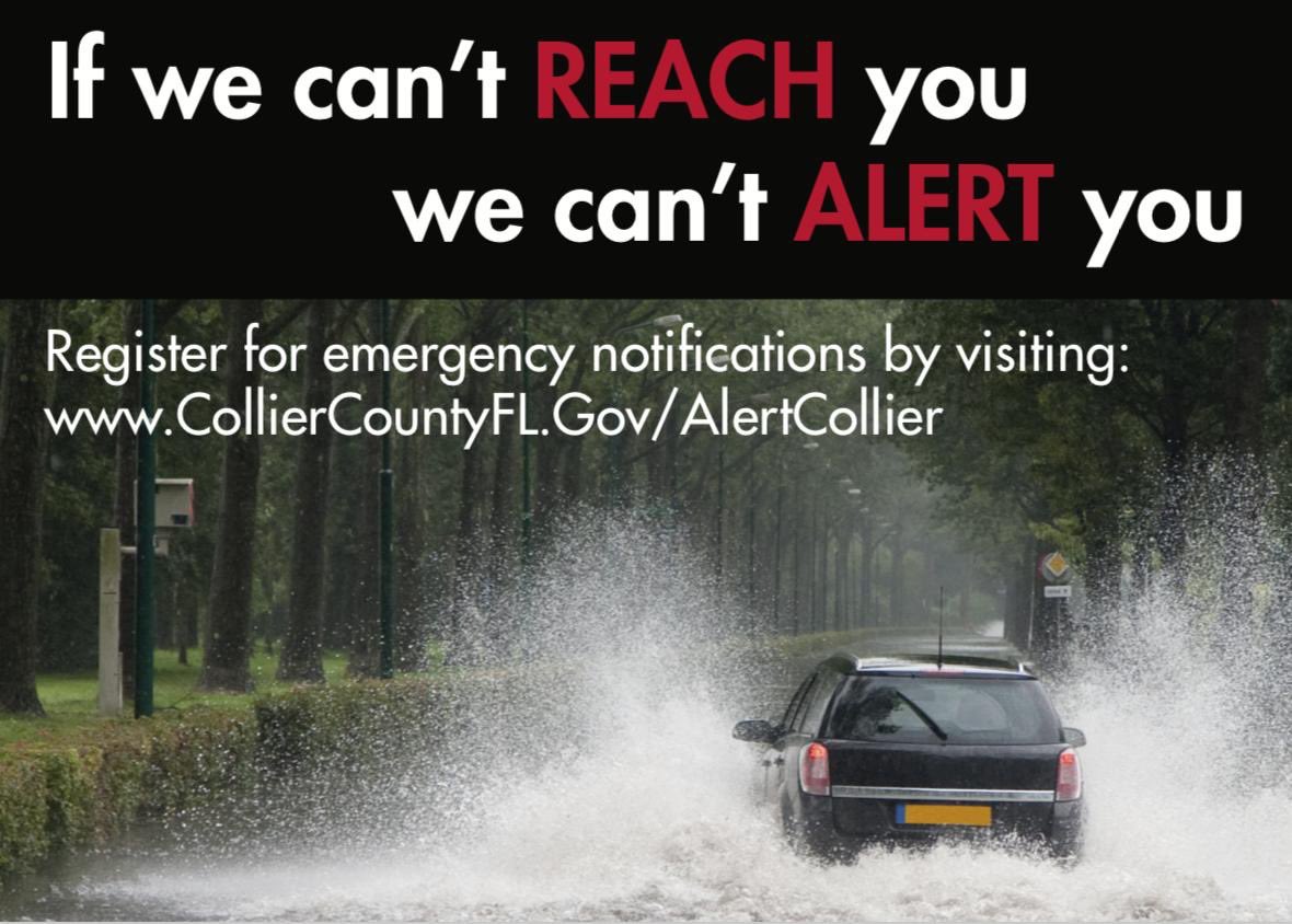 When emergencies happen in Collier County, we can't ALERT you, if we can't REACH you.

@CollierPIO encourages all residents to sign up for Alert Collier, the County's new mass notification system.

SIGN-UP HERE: colliercountyfl.gov/alertcollier