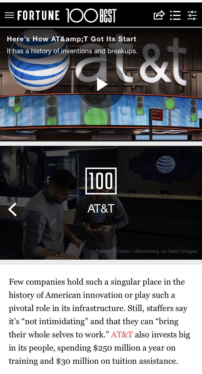 Colinajc15's tweet photo. AT&amp;T en la lista de Fortune 100 best companies to work. Gracias por invertir en sus empleados! https://t.co/58hzcHKpT2