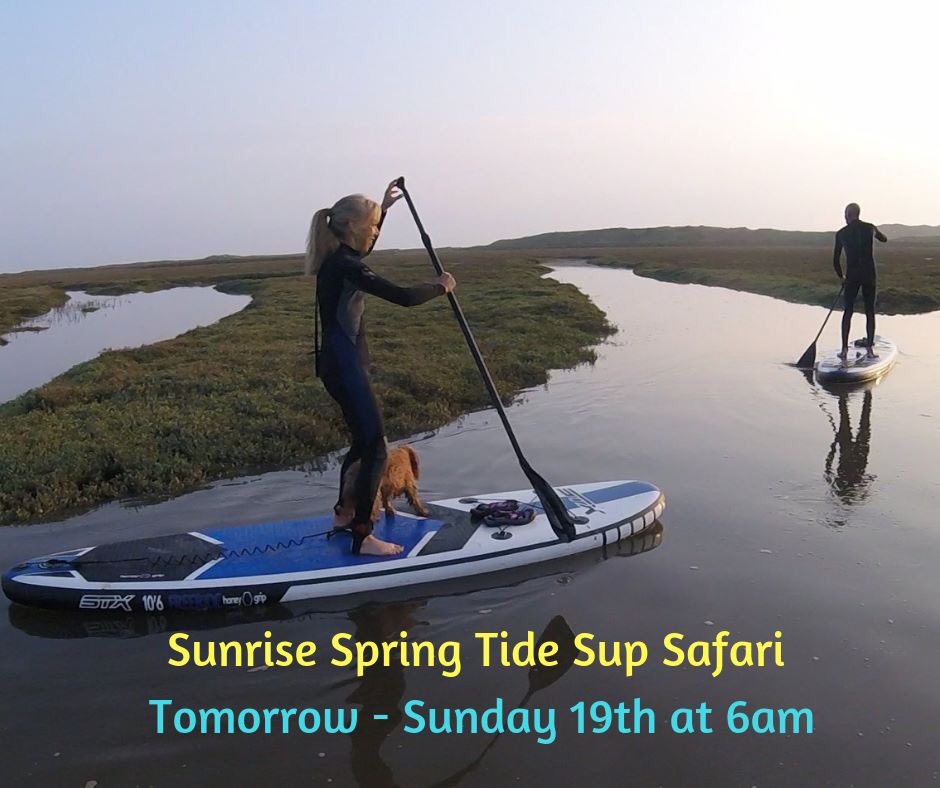 UPDATE!
Spring Tide Sup Safari 
Tomorrow - Sunday 19th at 6:30am! leaving from Brancaster Staithe.
#goexplore #springtide #supsafari #northnorfolksup 
#northnorfolkcoast #northnorfolkpaddleboards
Sups Life NorthShore SUP &amp; Surf