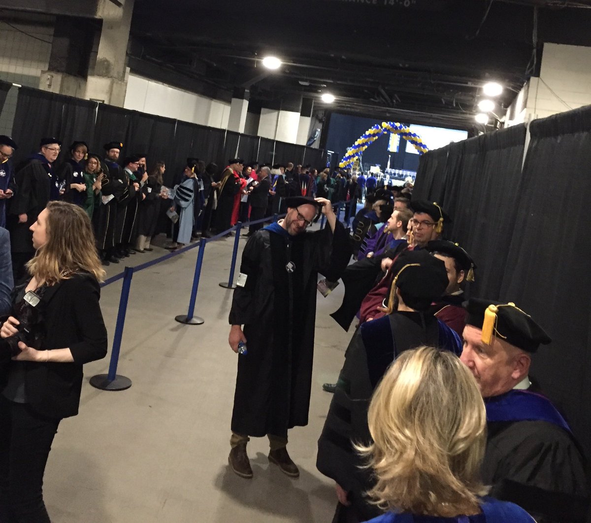 DavidTuttle2's tweet photo. Getting lined up for the WSU graduation at the DCU Center. Such a fun day.  Congratulations class of 2019. #wsugraduation #woostate #worcesterstate https://t.co/NnALraqi8M