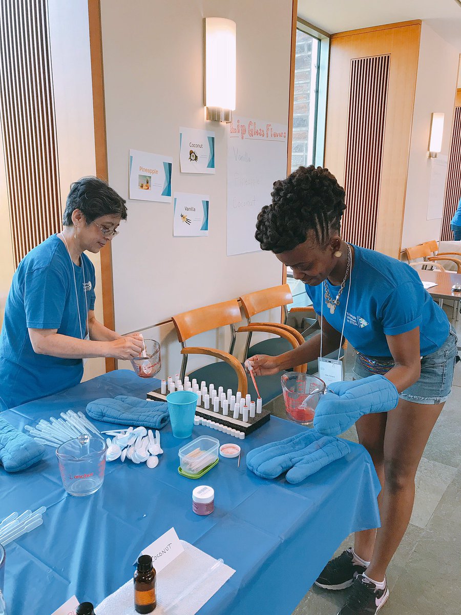 TriangleWiSTEM's tweet photo. Chemical engineering uses chemistry, physics, math, biology, and economics to use, produce, transform, and transport chemicals, materials, and energy. Students apply these skills to build their own lotion and lipgloss! #TriWiSTEM #GIRLSSTEMDAYDUKE #TRIGIRLSTEM https://t.co/D91WQyIyF3