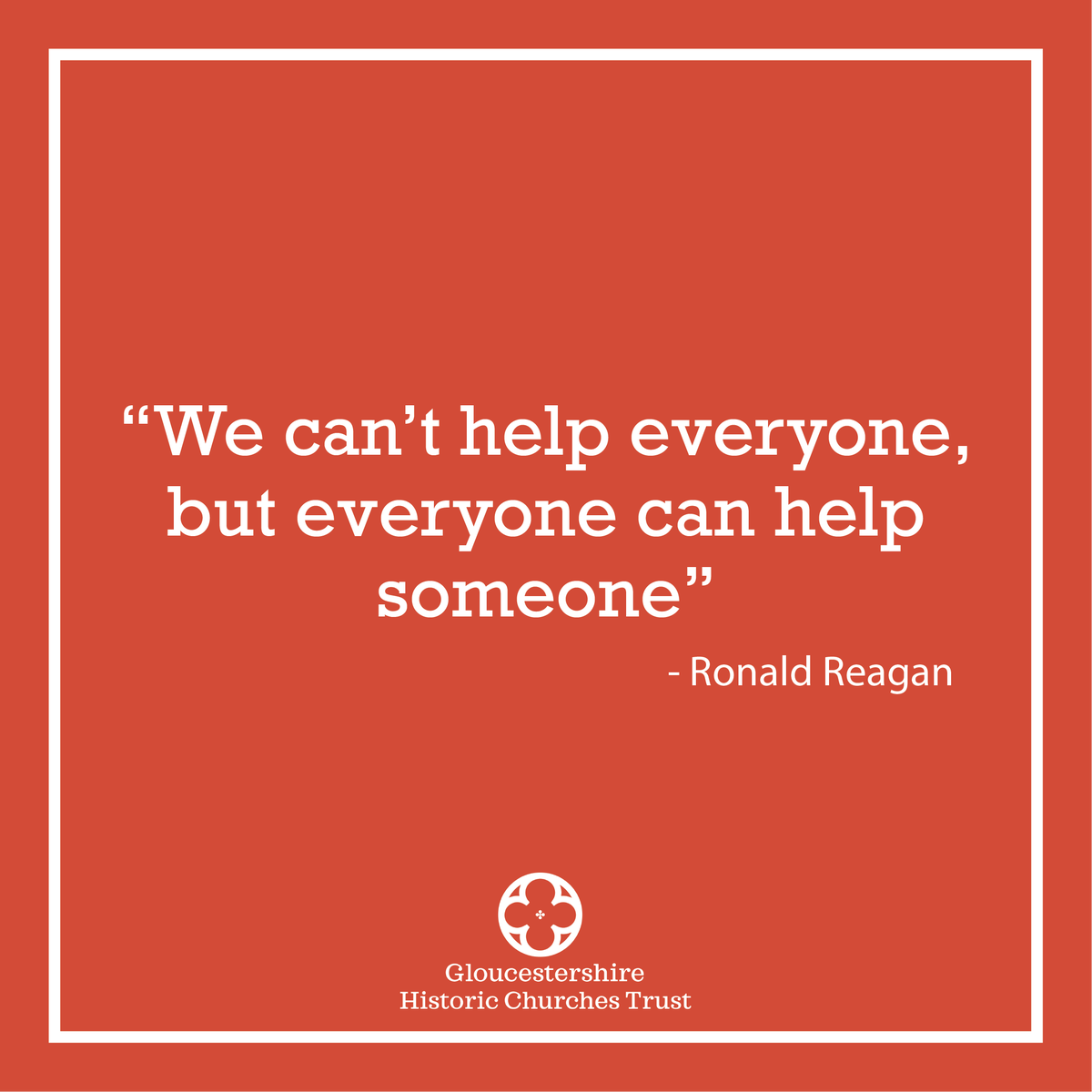 GlosHCT's tweet photo. "We can't help everyone, but everyone can help someone" - Ronald Reagan 
🔶
Take part in our annual fundraiser event #rideandstride on Saturday 14th September 2019 and have fun whilst helping local historic buildings
🔶
#Gloucestershire #Churches #Quote #Fundraising #SaveChurches https://t.co/q3y1wSv9YD