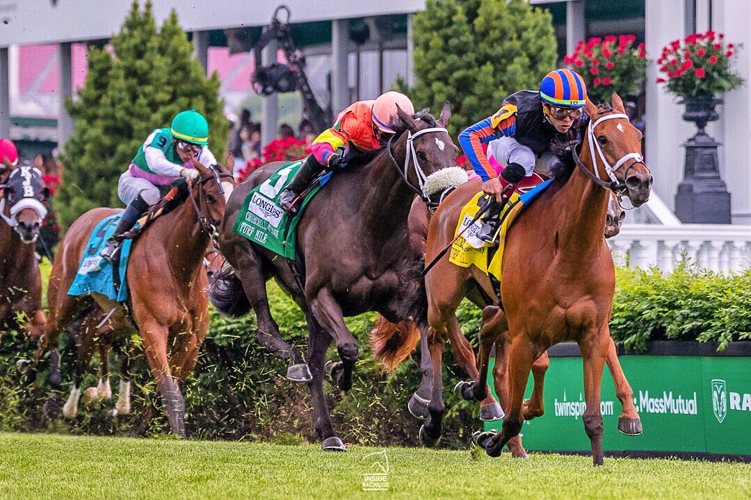 InsideBackside's tweet photo. Happy Preakness Day! There’s something I love about capturing a turf race. Here’s @irad_ortiz on #beaurecall for the win in @kentuckyderby Distaff Turf Mile @bradcoxracing @HR_Nation https://t.co/UR3gJXUB3x