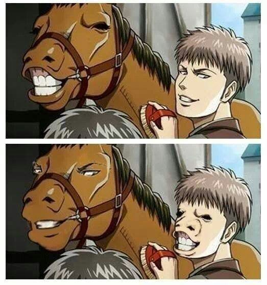 CrossSa38608376's tweet photo. Depuis que j'ai vu c'est images j'appelle Jean tête de cheval xd #tetedecheval #jean #snk #AttackOnTitan #jeansnk #wtf #XD https://t.co/BqmwEArlZs