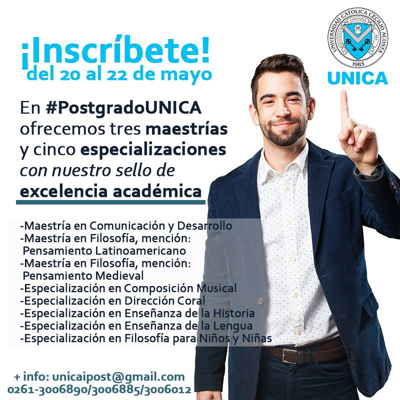 UNICAeduve's tweet photo. Esta es nuestra oferta académica de #PostGradoUNICA y ya abrimos las INSCRIPCIONES.
Escoge entre nuestras #maestrías y #especializaciones con sello de
E X C E L E N C I A
A C A D É M I C A.
Consulta todos los detalles a través del correo unicaipost@gmail.com o llámanos. 👇 https://t.co/bUtBHe07ZT
