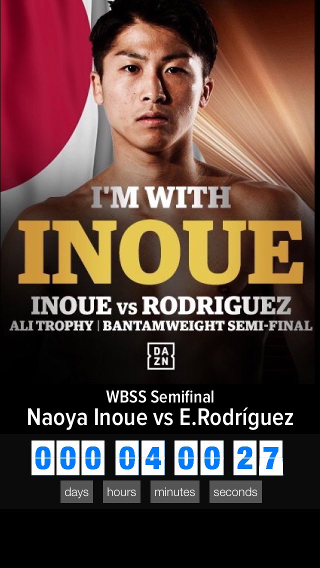 sanaginako's tweet photo. 4 hours, 26 seconds, until Naoya Inoue vs E.Rodríguez (WBSS Semifinal) #myCountdwn https://t.co/vC0KySlRxf https://t.co/Ri9zV5Vm2a