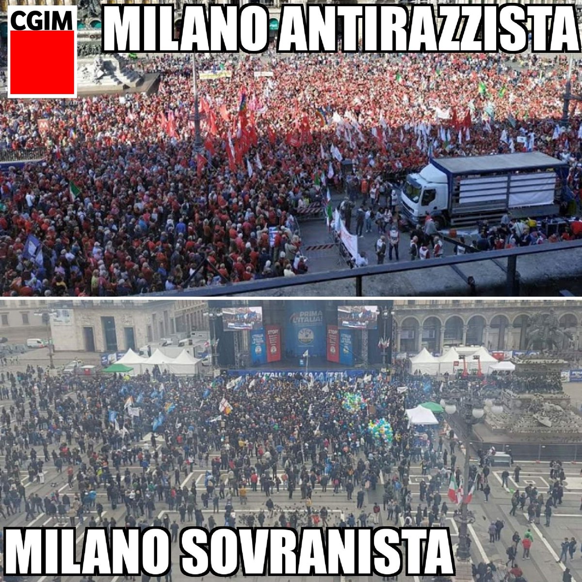 SindacatoMeme's tweet photo. Milan, l'è on gran Milan.

#Duomo, #SalviniBaciaMilano ma a quanto pare #Milano non bacia #Salvini. https://t.co/jhfJOY853q