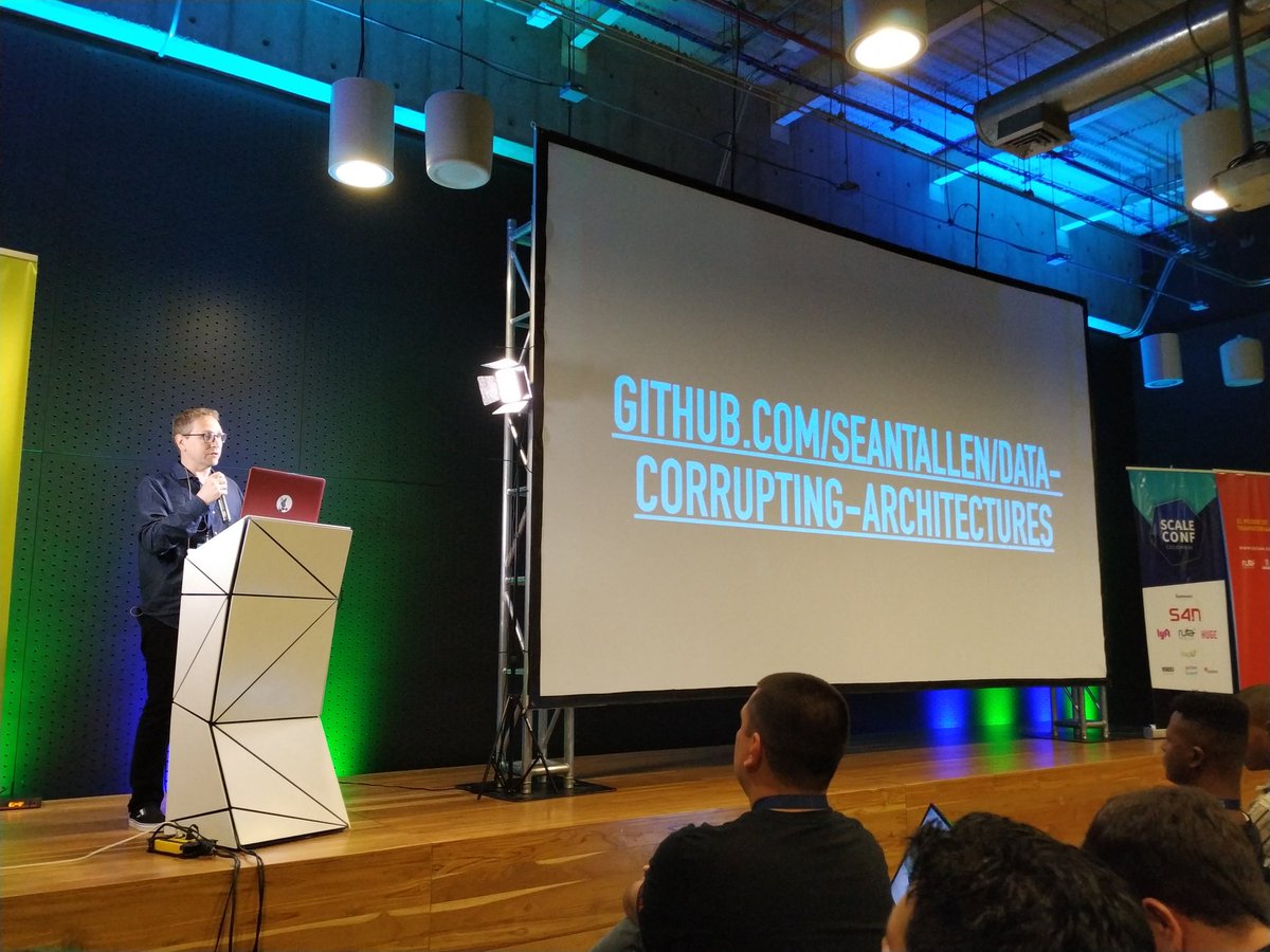 scaleconfco's tweet photo. Here to talk about the data-corrupting architectures we know and love, the one and only @SeanTAllen! #ScaleConfCo https://t.co/y5fiHfZoKZ